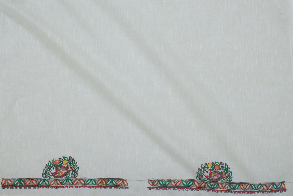 White fish and leaves hand painted cotton kurta
