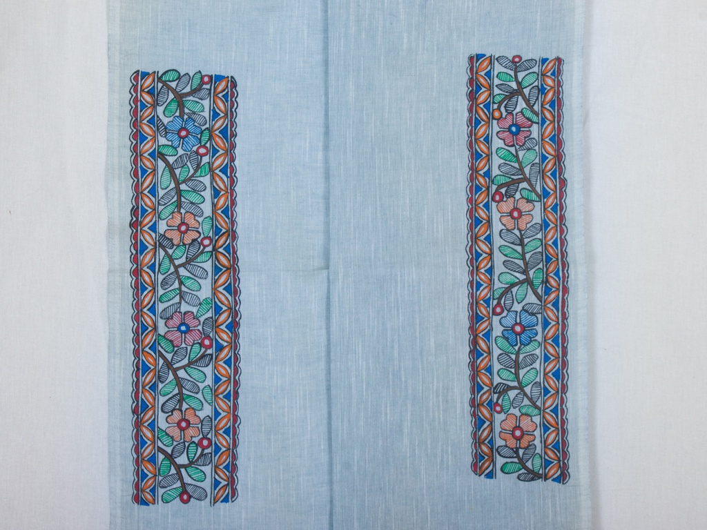 Pale Blue flowers pattern hand painted Madhubani cotton kurta
