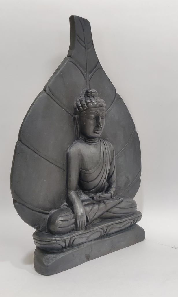 Black Budhha Sculpture with Pipal Leaf