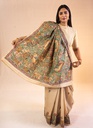 Light beige fishes rasleela hand painted Madhubani tussar silk saree
