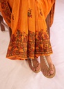 Orange fishes and peacocks hand painted Madhubani cotton saree