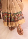 Beige Radha Krishna hand painted Madhubani tussar silk saree