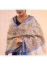 Indigo peacock dance hand painted Madhubani cotton dupatta