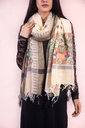 Beige village life hand painted Madhubani cotton dupatta