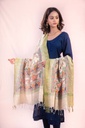 Beige fish and peacock hand painted Madhubani cotton dupatta