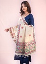 Beige fish dance hand painted Madhubani cotton stole