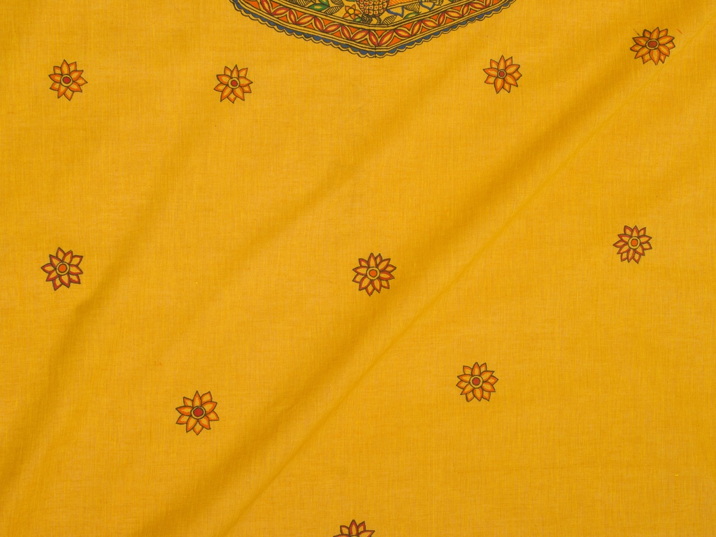 Mustard peacocks pattern hand painted Madhubani cotton kurta