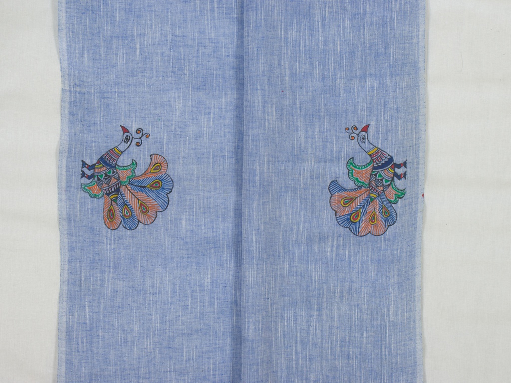 Sky Blue peacocks pattern hand painted Madhubani cotton kurta
