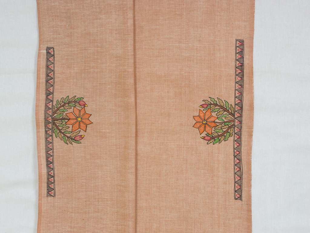 Peach Radha rani hand painted Madhubani cotton kurta