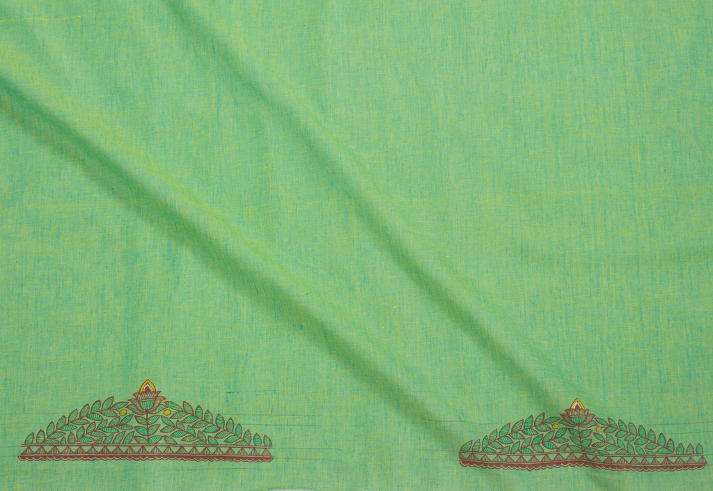 Mint Green fish leaves pattern hand painted Madhubani cotton kurta