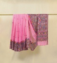 Pink nature patterns hand painted Madhubani cotton saree