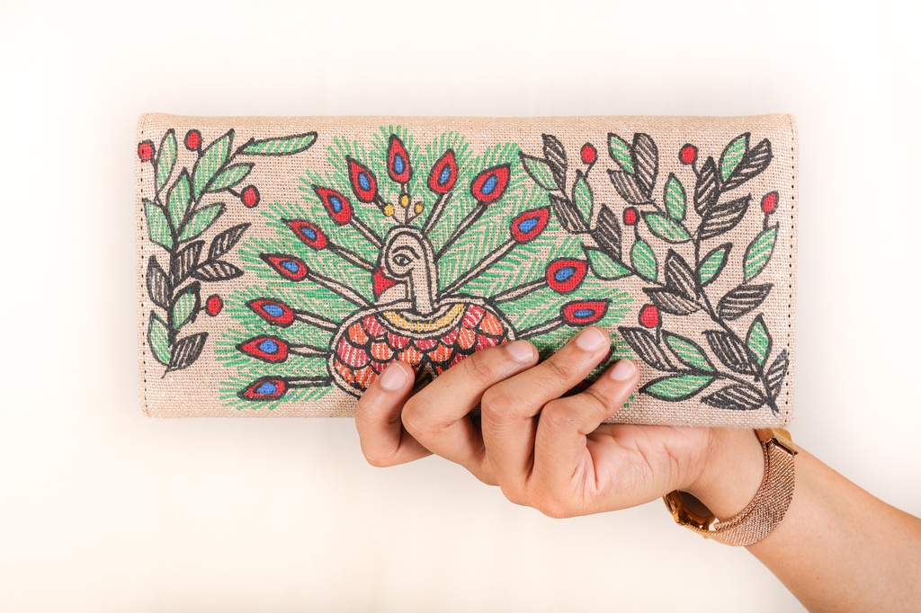 Jute Hand painted Madhubani clutch bag for special occasions