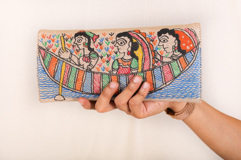 Jute modern patterns hand painted Madhubani clutch bag (copy)