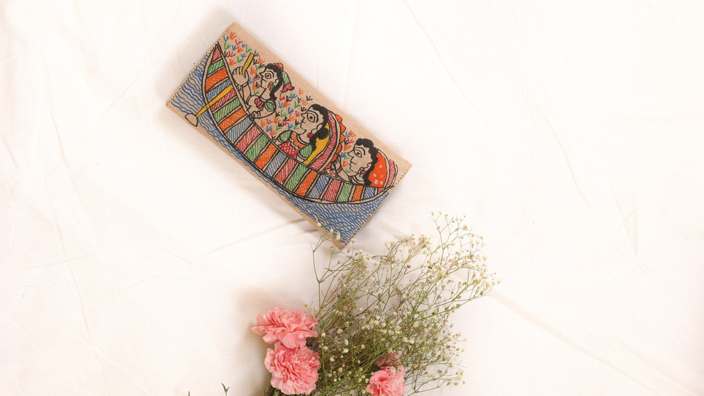 Jute modern patterns hand painted Madhubani clutch bag (copy)