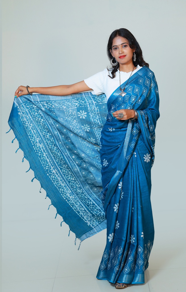 Indigo Batik Print Saree