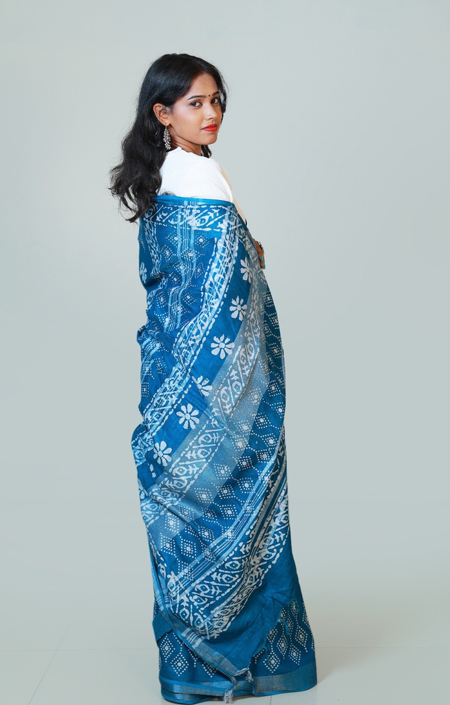 Indigo Batik Print Saree
