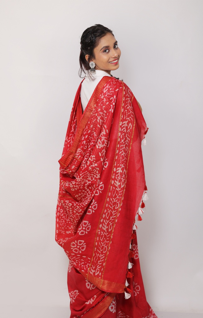 Red Floral Batik Print Saree