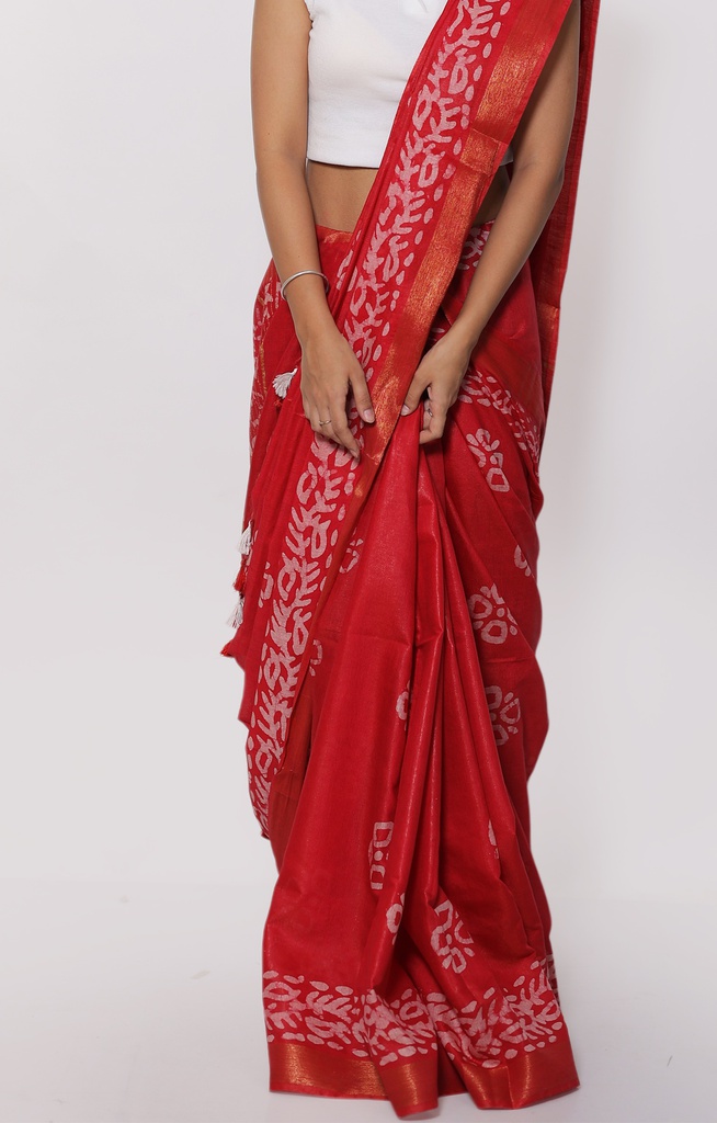 Red Floral Batik Print Saree