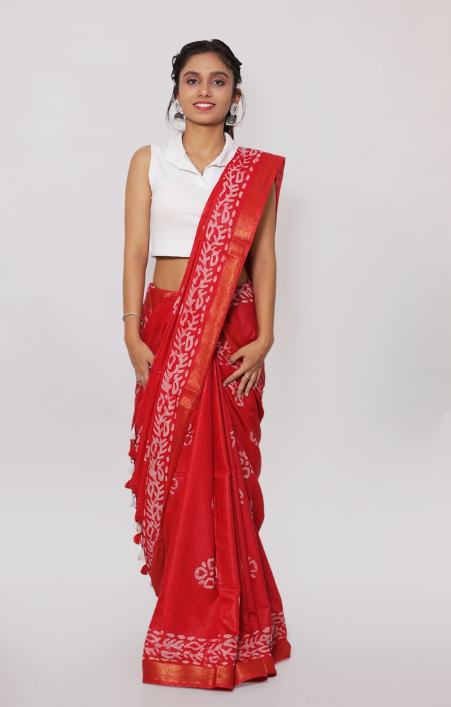 Red Floral Batik Print Saree