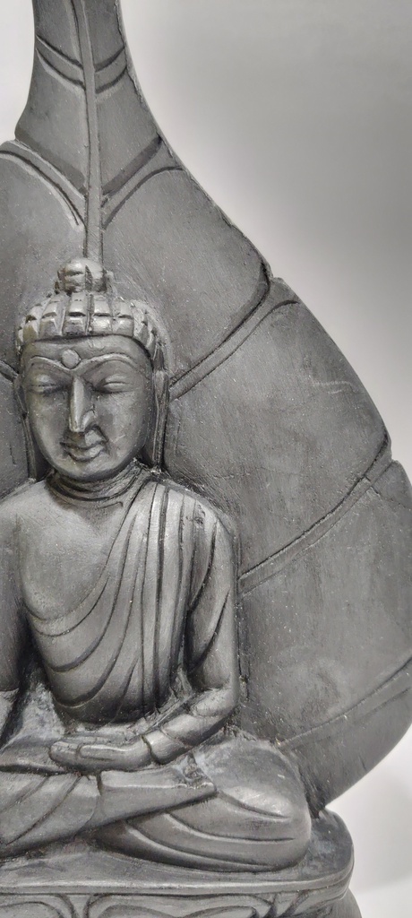 Black Budhha Sculpture with Pipal Leaf