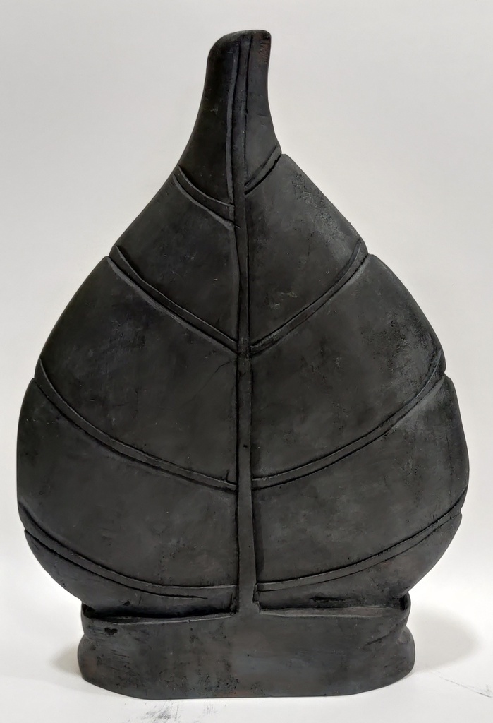 Black Budhha Sculpture with Pipal Leaf