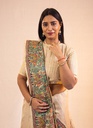 Light beige fishes rasleela hand painted Madhubani tussar silk saree