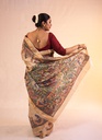 Beige Radha Krishna hand painted Madhubani tussar silk saree