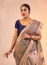 Beige Radha Krishna hand painted Madhubani tussar silk saree