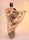 Beige Radha Krishna hand painted Madhubani tussar silk saree