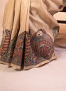 Beige Radha Krishna hand painted Madhubani tussar silk saree