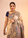 Beige nature hand painted Madhubani tussar silk saree