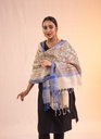 Indigo peacock dance hand painted Madhubani cotton dupatta