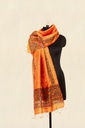 Orange fish and flowers hand painted Madhubani tussar silk stole