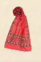 Coral pink fish and nature hand painted Madhubani tussar silk stole