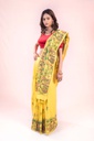 Yellow Ram Sita Vivaah hand painted Madhubani cotton saree