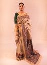 Beige Radha Krishna hand painted Madhubani tussar silk saree