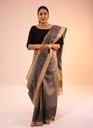 Charcoal Grey Doli kahaar Ram Sita hand painted Madhubani tussar silk saree