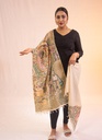 Beige Radha Krishna hand painted Madhubani cotton dupatta