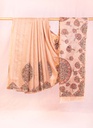 Beige flowers nature hand painted Madhubani tussar silk saree