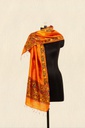 Orange nature hand painted Madhubani tussar silk stole