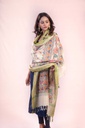 Beige fish and peacock hand painted Madhubani cotton dupatta