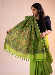 [SG/SS/MC/P/01] Light Green Radha Krishna hand painted Madhubani cotton saree                              **MADE TO ORDER**