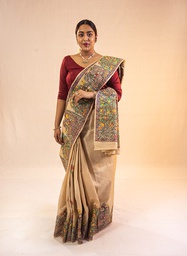 [SG/SS/MC/P/16] Radha Krishna hand painted Madhubani tussar silk saree