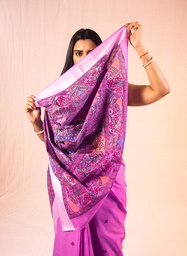 [SG/SS/MC/P/03] Purple village life hand painted Madhubani cotton saree