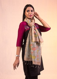 [SG/SUS/TST/06] Beige Sujni threads fish handmade silk stole            **MADE TO ORDER**