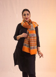 [SG/SUS/TST/16] Orange colorful flowers arrangement hand painted tussar silk stole                               **MADE TO ORDER**