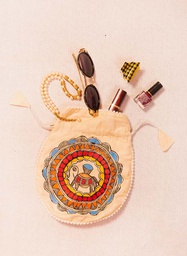[SG/GP/MPOS/04] Beige Hand painted Madhubani potli bag for weddings and occasions                                   **MADE TO ORDER**