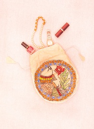 [SG/GP/MPOS/05] Beige Hand painted Madhubani potli bag for weddings and occasions