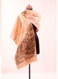 [SG/SS/MTS/01] Beige peacocks nature hand painted tussar silk stole                        **MADE TO ORDER**