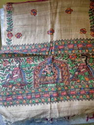 Beige Doli Kahaar hand painted tussar silk stole